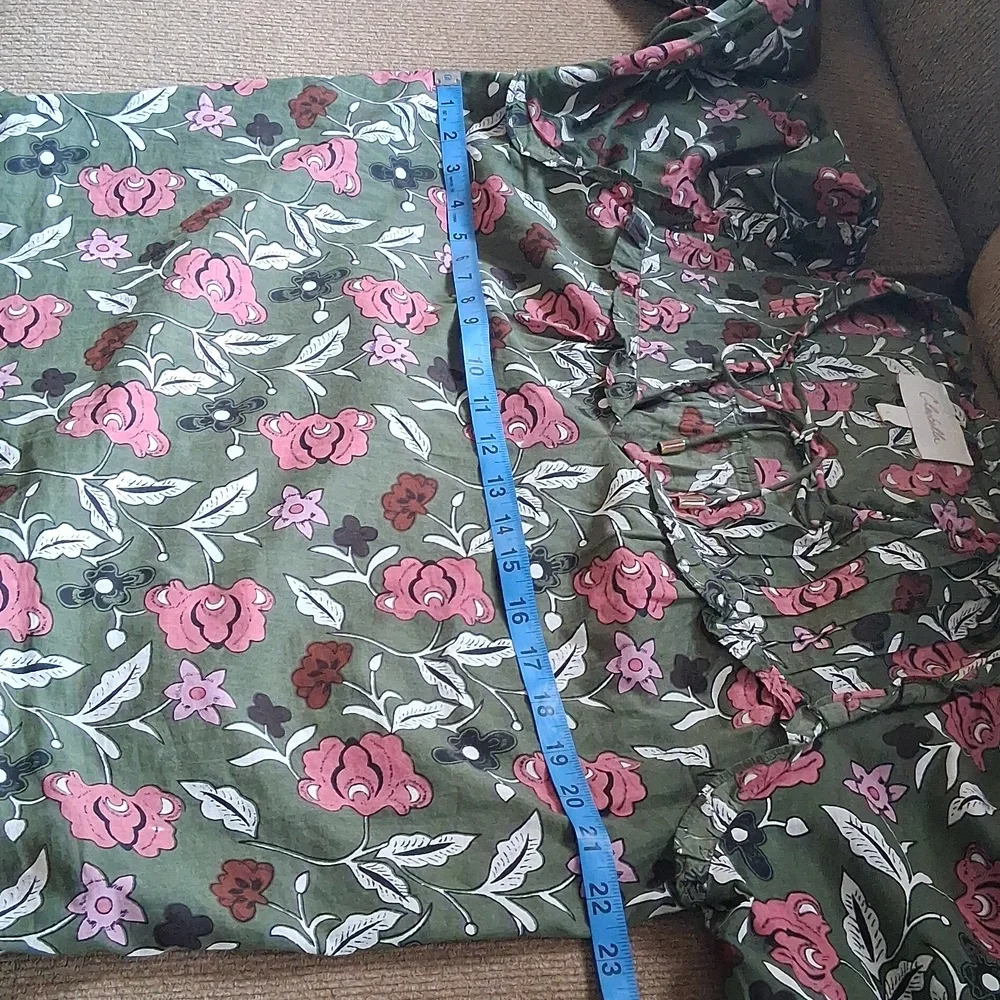 Cleobella Olive Green Floral Tie-Neck Blouse - Picture 8 of 10